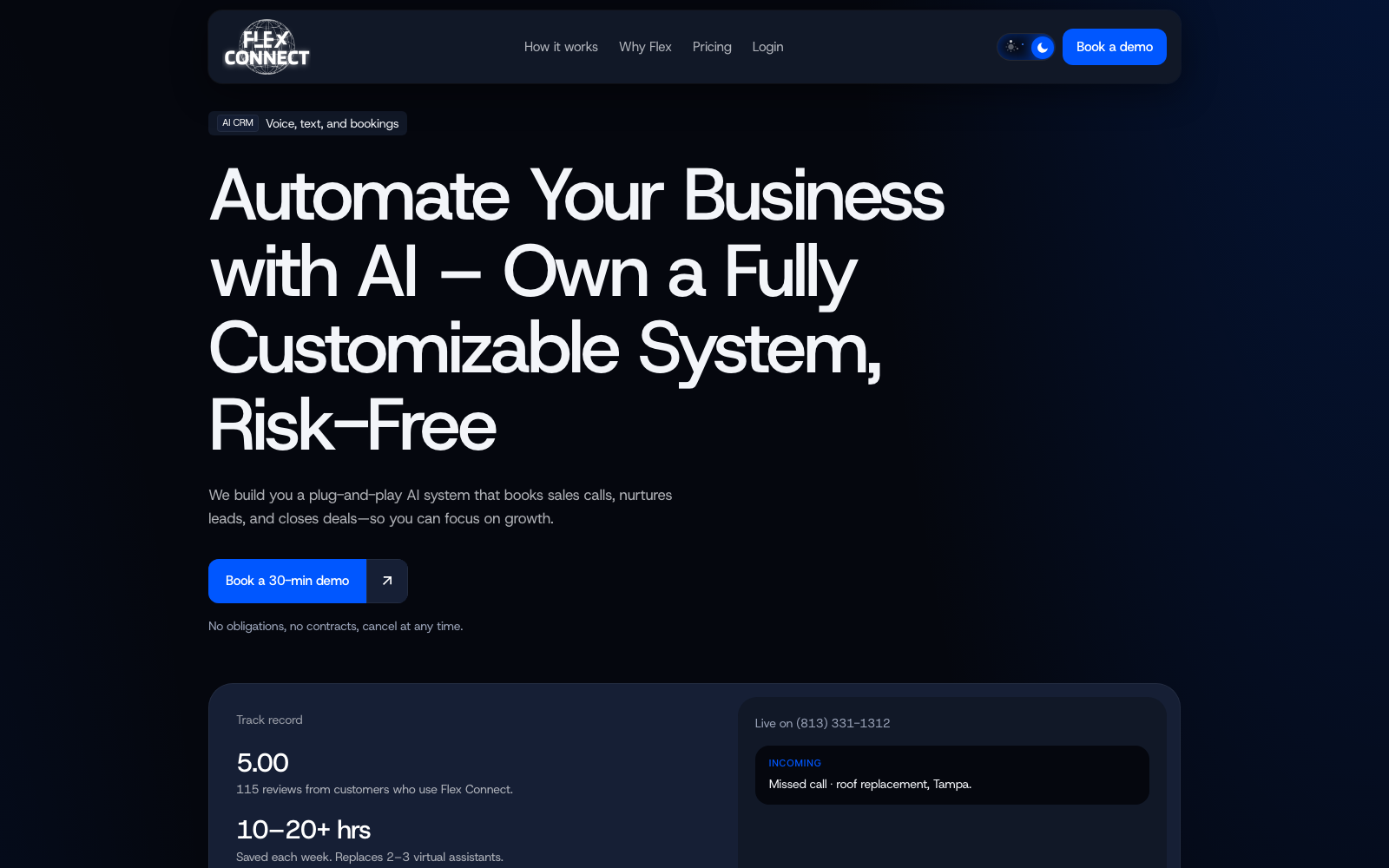 Flex Connect CRM homepage